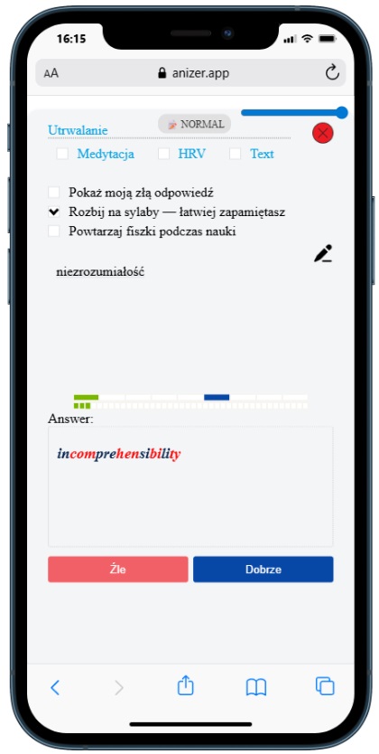 Widok podczas nauki AniZer